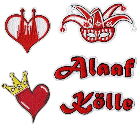 ZWWOGE 5er-Set Köln Karneval Aufbügler & Aufnäher, Rot-Weiße Karneval-Accessoires, Thermotransfer-Patches mit Köln-Motiv & Spruch