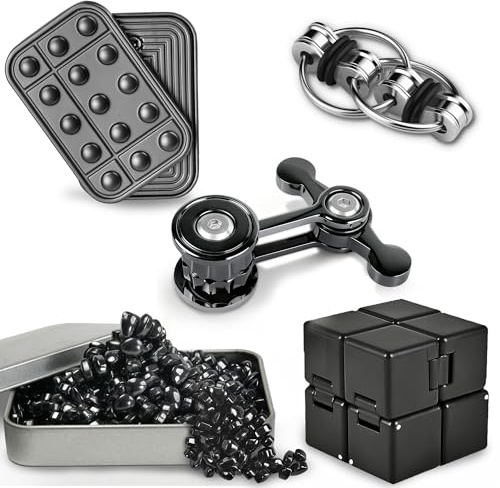 5 Pcs Fidget Toys for Adults Teens Desk Cool Gadgets Putty Magnetic Slider Metal Fidgets Spinners Cube Toy Office Autism ADHD Stress Relief Sensory Set Anxiety Items Gift for Teen Boys