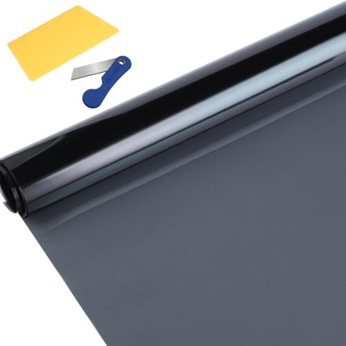 Leikedun Window Tint Film 50cm x 3m, 15% VLT Dark Smoke | Car van heat-insulation sun protection film with craft knife & silicone scraper, reduce glare and privacy