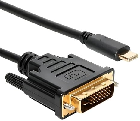 USB-C to DVI Cable – Thunderbolt to DP 4K@30Hz Cable, USB Type-C to DVI Female Port, USB-C Mâle vers DVI-D Mâle Dual Link Compatible with Surface Book 2, Dell XPS 13, Galaxy S10 – 1.8 Meter