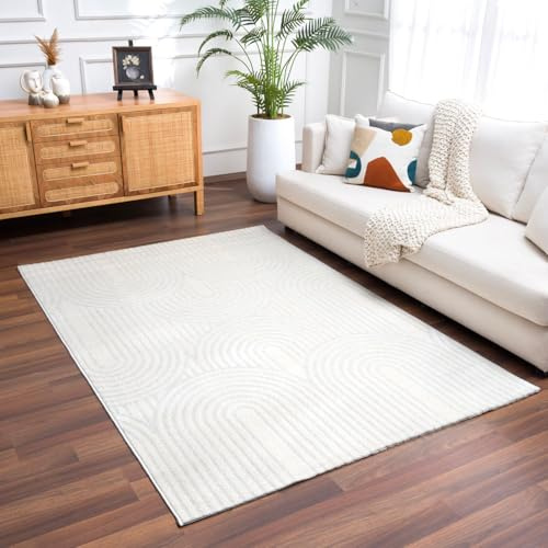 VIMODA Kurzflor Teppich Wohnzimmer – Moderner Design Teppich mit Struktur, weich, pflegeleicht, in Creme, Beige & Taupe,Maße:80x300 cm;Farbe:141C