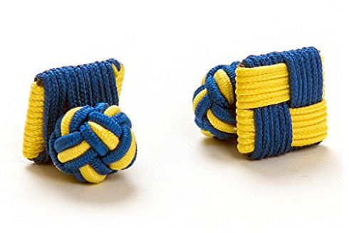 1 Paar Manschettenknöpfe Seidenknoten Knoten Knötchen Chess blau gelb zweifarbig hochwertig Stoffknoten Cufflinks Gentleman Umschlagmanschette Manschette dehnbar London Style (1)