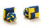1 Paar Manschettenknöpfe Seidenknoten Knoten Knötchen Chess blau gelb zweifarbig hochwertig Stoffknoten Cufflinks Gentleman Umschlagmanschette Manschette dehnbar London Style (1)