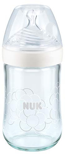 NUK Fläschchen aus Glas, Nature Sense, 0 – 6 Monate, 240 ml, Anti-Kolik, BPA-frei, Silikon, 1 Stück