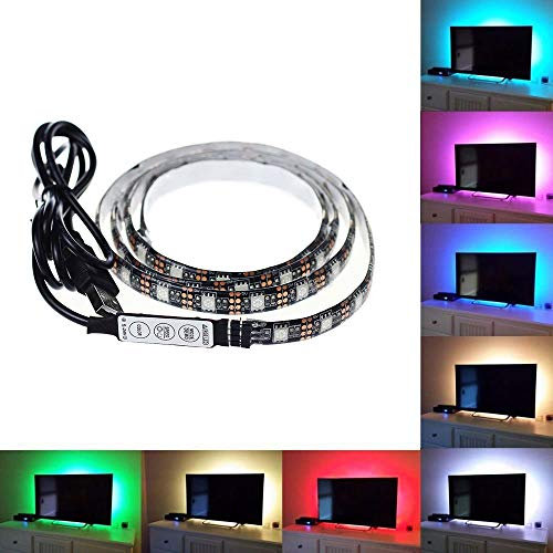 TV Backlight USB LED Light, 1.5m(4.92ft) 45 LEDs Computer Monitor Case Decor Strip Light/Waterproof 5050 Multi-Color RGB Mini Controller Light Cable Kit for TV/PC/Laptop Background Lighting