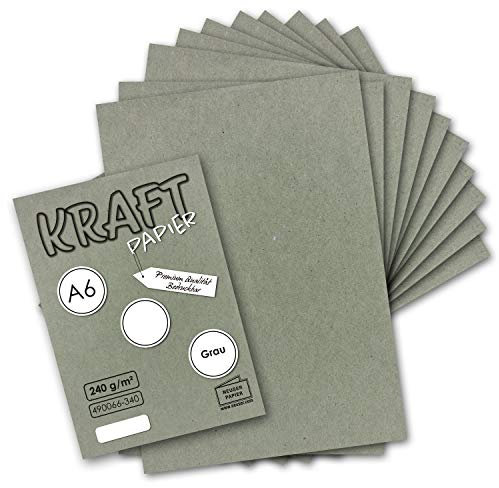 50x Kraftpapier grau Bastel- Bogen A6-105 x 148mm - Bastelpapier, Tonpapier, Buntpapier, Fotokarton, Postkarten aus Natur-Karton - 240 g/m²