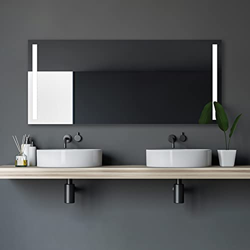 Talos Badspiegel mit Beleuchtung Light - Badezimmerspiegel 160 x 70 cm - mit hinterleuchteten Lichtausschnitten - Lichtfarbe neutralweiß - hochwertiger Aluminiumrahmen mit Kippschalter