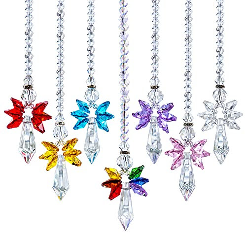 7pcs Rainbow Guardian Angel Crystal Suncatcher for Home/Car Decoration & Porch Decor & Hangings Crystal Glass Ornament
