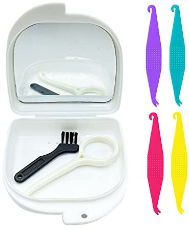 HRASY Oral Care Disassembly Kit/7pcs Including 1 Retainer Case with Mirror and Vent Holes | 1 Aligner Remover Tool | 4 Elastic Rubber Bands Placers | 1 Cleaning Brush (White)