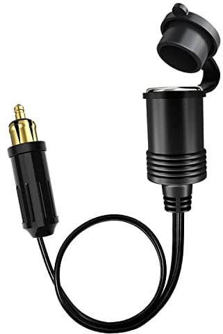 Hoembpn Europäischer Standard DIN Stecker auf Zigarettenanzünder Adapter Buchse Verlängerungskabel, mit wasserdichter Kappe, geeignet für 12-24V Motorrad(30cm)