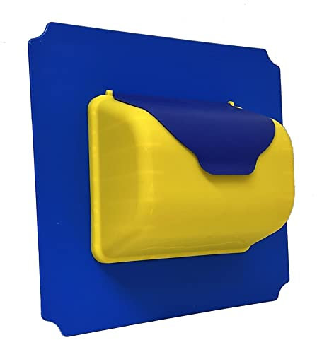move and stic Platte 40x40 mit Spielfunktion Multifunktionsplatte Spielplatte mit Piratenlenkrad Steuerrad Spieltelefon Spielturm (Platte 40x40cm blau mit Briefkasten gelb/blau)