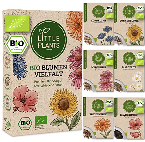 Nachhaltiges BIO Blumensamen Set - 6 Sorten BIO Blumen Samen, 100% Natürlich, extra viele Samen - BIO Saatgut für Blumenwiese und mehr - Pflanzensamen Set, Nachhaltig Verpackt