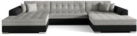 Wohnlandschaft U Form mit Schlaffunktion Ecksofa mit Bettkasten Couch Schlafsofa Eckcouch mit Bettfunktion Big Sofa XXL Couchlandschaft 355x164x80 cm VITI - Beige + Schwarz (Berlin 01 + Soft 11)