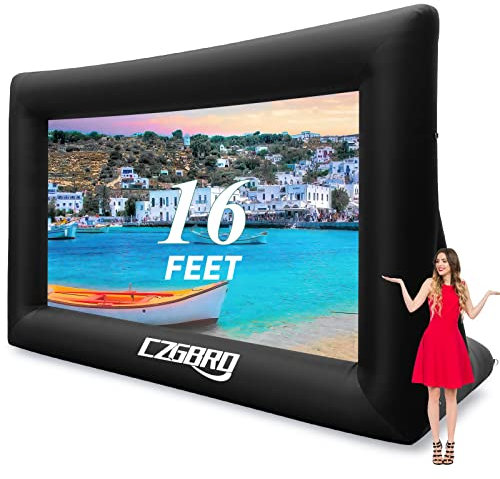 Pantalla de proyector inflable, pantalla de cine al aire libre para fiestas de cine, patio trasero, pantalla inflable con soplador de aire y bolsa de transporte, proyección delantera y trasera (16