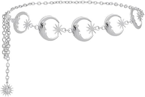 HSAJS Mondform Taillenkette Silber Stern Gliederkette Hüftgürtel Bauchkette Damen Schmuck Accessoire Körperschmuck