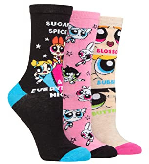 SockShop Ladies Powerpuff Girls Cotton Socks Pack of 3 Assorted 4-8
