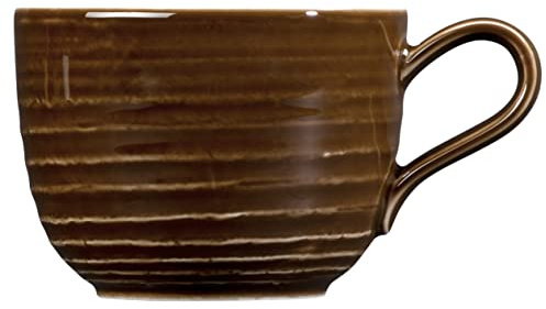 Seltmann Weiden Terra Kaffeetasse, 260 ml, Kaffeeobertasse mit spiralförmigem Relief, Spülmaschinen- und mikrowellenfest, Porzellan, Erdbraun