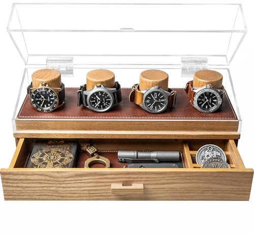 Uhrenbox für Herren aus Holz – Uhrenbox Uhrenaufbewahrung für Männer – aus Holz für Ihn – Uhrenaufbewahrungsbox – Geschenk für Männer, Freund, Papa – Watch Deck Pro