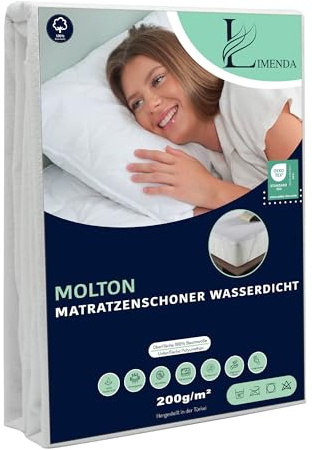 Limenda Molton Matratzenschoner 160x200 (2er Set) - wasserdichte Molton Matratzenauflage 160x200 aus 100% Baumwolle, Matratzenschutz, Inkontinenzunterlage waschbar