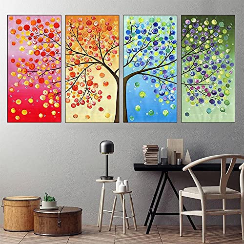 Aheng Art Quattro stagioni fortunato vita albero tela pittura paesaggio astratto pianta poster stampa su parete immagine per soggiorno arredamento 40x80 cm x 4 pezzi senza cornice