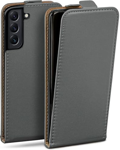 moex Flip Case für Samsung Galaxy S22 Plus Hülle klappbar mit 360 Grad Schutz, Handyhülle mit Displayschutz, PU Leder Handytasche Lederhülle, Flip Case Cover Klapphülle, Grau