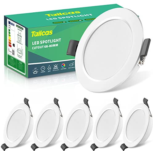 LED Einbaustrahler Ultra Flach 230V 5W IP44, 6000K Kaltweiß 6er Set LED Spots Deckenleuchte 68-80mm EinbauØ, 450lm Einbauleuchten LED Deckenspots Einbautiefe 25mm für Badezimmer Wohnzimmer Küche