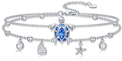 Schildkröte Fußkettchen 925 Sterling Silber Ozean Fußkette Schmuck verstellbare Knöchel Fußkette Schildkröte Geschenck Schildkröte Schmuck für Frauen Mädchen