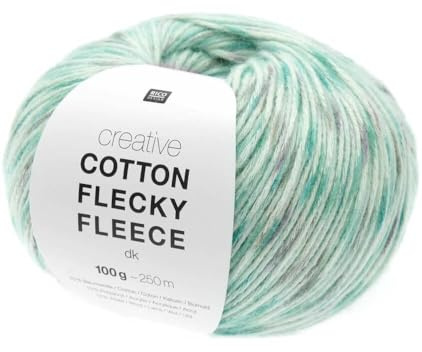Rico Design 100g Creative Cotton Flecky Fleece dk - Farbe: 12 - türkis - einfarbiger Flausch in den bedruckte Baumwollfäden hineingearbeitet sind