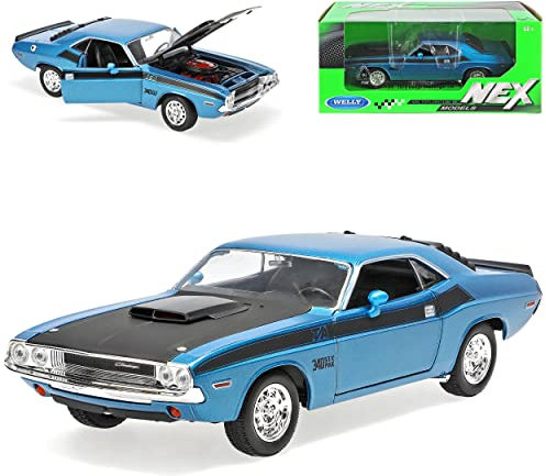 Welly Dodge Challenger T/A Coupe Blau 1. Generation 1969-1974 1/24 Modell Auto mit individiuellem Wunschkennzeichen
