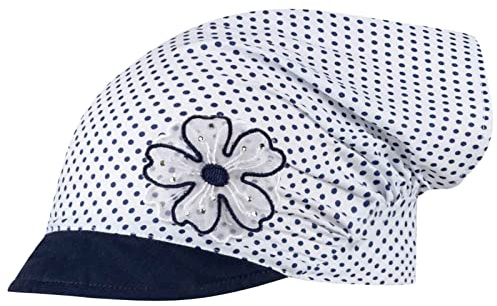 Smarilla Kopftuch Mütze Schirmmütze Mädchen Sommer Baumwolle Punkte Blume, Größe: 52/54, Farbe: Dunkelblau-Weiß