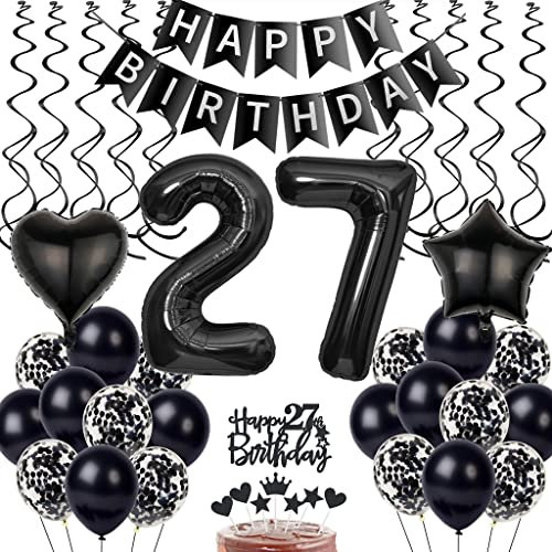 Schwarz 27. Geburtstag Dekoration, Luftballon 27. Geburtstag Deko, Schwarz Tortendeko 27 Jahre Mann, Deko 27. Manner Frau, Deko 27. Ballons