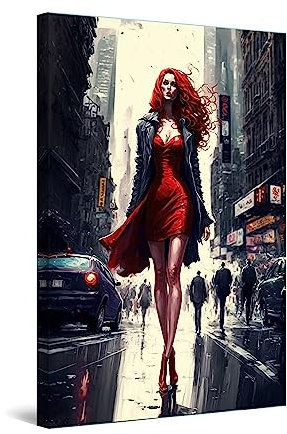 Startonight Quadro su Tela Donna rossa a Sin City, Stampe Incorniciato e Pronta da Appendere Design Moderno Arredamento Arte Fotografia Grande Formato 60 x 90 cm Idea Regalo Elegante Luminoso