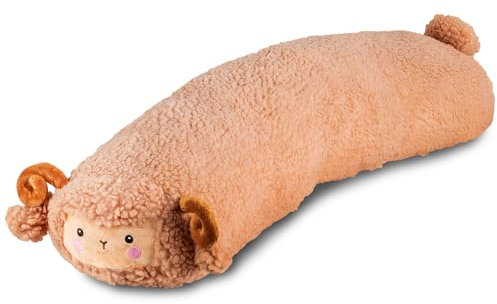 Nuffeldöns Seitenschläferkissen Schaf für Kinder, Kuschelkissen Widder, Kuscheltier XXL Plüschtier, Stofftier Ziege, Schmusekissen, Braun 100cm