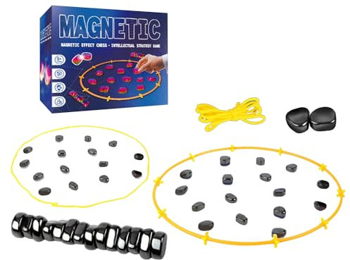 Magnetic Chess Game, Magnetic Chess Set with Rope and Pole, Portable Chess Board Game Educational Magnetic Stones Game Pebbles Checkers Board, Magnet Game Travel Chess Set Gifts for Kids (C)