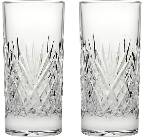 British Crystal Set of 2 Highball Glass/Tumbler, Clear, Brierley Hill Crystal Cut Glasses Westminster (2, 360ml)
