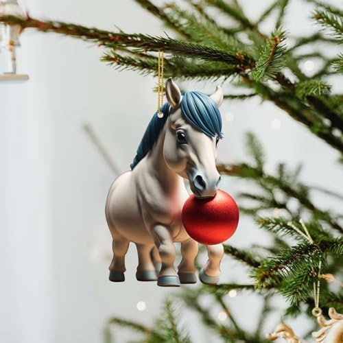 Niedlicher Pferde und Weihnachtskugeln Ornament Christbaumschmuck Acryl Pferde-Kugeln Weihnachtsanhänger Weihnachtsbaumschmuck Weihnachtspferde Anhänger Weihnachtsbaum Dekoration (B#, OneSize)