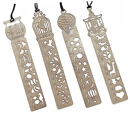 MAGICLULU 4 Stücke Set Edelstahl Hohl Zeichnung Lesezeichen Lineal Fotoalbum Tagebuch Kit