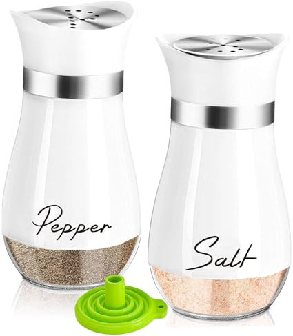 UDQYQ Stainless Steel Salt and Pepper Shakers Set with Glass Bottle, Spice Dispenser Kitchen Accessories for Home,Kitchen, Restaurant, Dining Table(White)