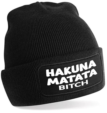 Herzbotschaft Beanie Strickmütze mit Spruch | Hakuna Matata Bitch | Farbwahl | Unisex SoftTouch angenehm weiche und warme Wintermütze | OneSize Einheitsgröße für Erwachsene