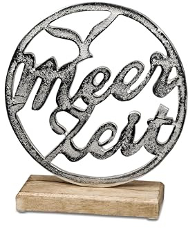 Dekoobjekt Dekofigur Meerzeit (mehr Zeit) rund 24cm aus Alu Mango Holz