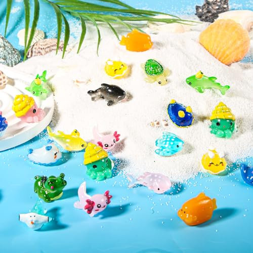 40stk Mini Figuren Ozean, 20 Stile Meerestiere aus Kunstharz Winzige Axolotl-Miniatur Ozean Tiere Figuren für Puppenhaus-Gartendekoration Partybevorzugung Bastelzubehör