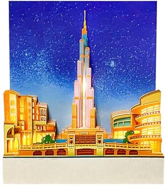 3D Art Memo Pad, 3D Memo Pad Dubai Tower 3D Notizblock mit LED-Licht Antihaft Notizblock Papier Karte Handwerk Kreative Notizen Schreibtisch Dekoration Geburtstagsgeschenk