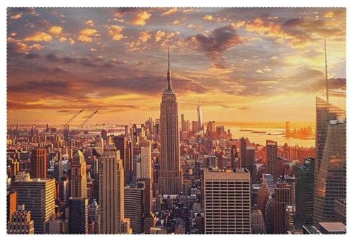 Platzdeckchen, Tischsets, Stoff-Platzsets, New York City Sonnenuntergang Landschaft, Tischset 6 Stück, Platzsets 4er Set