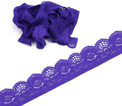 5 Yards Elastizität Spitzenband Spitzenborte, 25mm Spitzenbordüre Spitzenbesatz Dekoband Zierband Borten Bänder zum Nähen,Spitze-Borten für Handwerk Nähzubehör Kleid Hochzeit Unterwäsche, Lila