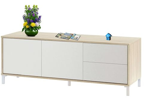 Miroytengo Mueble TV Salón Comedor Brooklyn Melamina Ideal Organizador Espacios Modernos Roble Canadian y Blanco Artik 130 cm