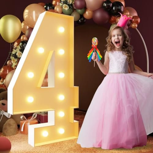 Panneau lumineux géant à DEL en forme de chiffre 4 en mosaïque pour chapiteau lumineux de 120 cm, lettres LED pour Saint-Valentin, anniversaire, Noël, Nouvel An