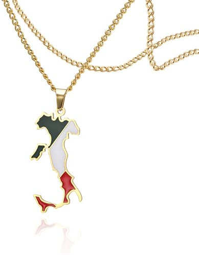 SIPURIS Collier en acier inoxydable avec pendentif carte de l'Italie - Bijoux personnalisés, Acier inoxydable, Pas de gemme