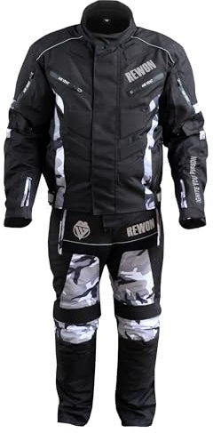Rewon Gear Motorradrennen-Anzug, 2-teilig Hose und Jacke, Textilgewebe Cadora, Schwarz (Black/Camo, L)