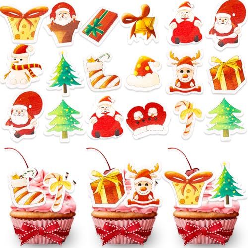 DazzJoy 48 Stück Weihnachten Tortendeko Essbar,Esspapier Weihnachten Deko,Esspapier Tortendeko Weihnachten,Essbare Cupcake Topper,Weihnachten Muffin Deko Essbar,Essbare Deko für Torten