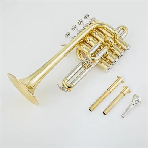 Anfänger Trompeten Professionelle Hohe Trompete Bb Piccolo Trompete Messing Gold Silber Lack Oberfläche Trompete Monel Kolben(Gold)
